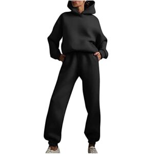 hemlock women 2 piece outfit set solid color tracksuit fall winter sweatsuit women tops hood pullover long pants lounge wear