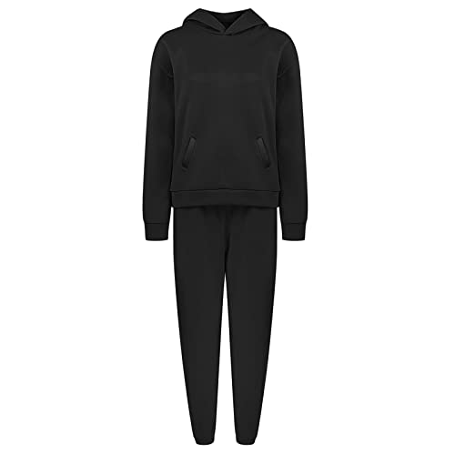 Hemlock Women 2 Piece Outfit Set Solid Color Tracksuit Fall Winter Sweatsuit Women Tops Hood Pullover Long Pants Lounge Wear