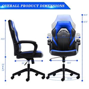 HOMEFLA Office Ergonomic Computer Gaming Desk Bonded Leather Swivel Chair Height Adjustable Cushioned Armrests, Blue
