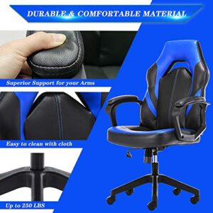 HOMEFLA Office Ergonomic Computer Gaming Desk Bonded Leather Swivel Chair Height Adjustable Cushioned Armrests, Blue