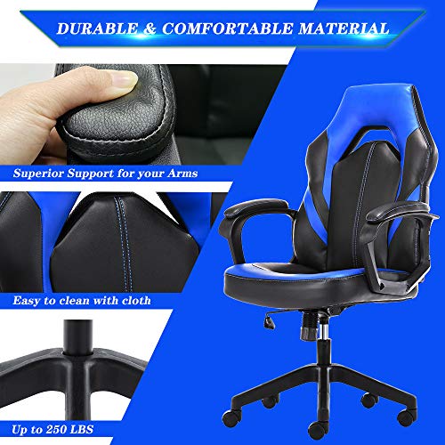 HOMEFLA Office Ergonomic Computer Gaming Desk Bonded Leather Swivel Chair Height Adjustable Cushioned Armrests, Blue