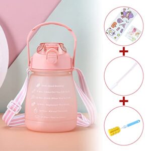 SUNAVY Girls Kawaii Water Bottle with Straw for School Large Capacity, Portable BPA Free Sports Drinking Bottle with Time Marker & Cute 3D Stickers for Outdoor Camping (Gradient Purple)