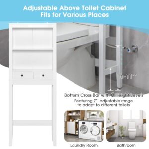 Hysache Over-The-Toilet Storage Rack, Bathroom Space Saver w/2 Drawers & Open Shelves, Fashionable Elegant Style, Freestanding Cabinet Organizer, Toilet Shelves Rack Unit, White HW63773