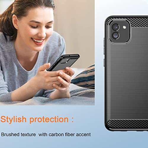 Dretal Galaxy A03 Case, Samsung A03 5G Case with Tempered Glass Screen Protector, Shock-Absorption Brushed Flexible Soft Carbon Fiber Protective Cover for Samsung Galaxy A03 (LS-Black)