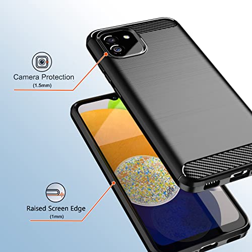 Dretal Galaxy A03 Case, Samsung A03 5G Case with Tempered Glass Screen Protector, Shock-Absorption Brushed Flexible Soft Carbon Fiber Protective Cover for Samsung Galaxy A03 (LS-Black)