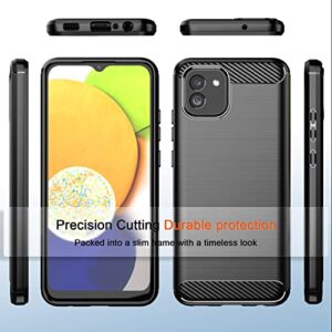 Dretal Galaxy A03 Case, Samsung A03 5G Case with Tempered Glass Screen Protector, Shock-Absorption Brushed Flexible Soft Carbon Fiber Protective Cover for Samsung Galaxy A03 (LS-Black)