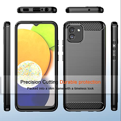 Dretal Galaxy A03 Case, Samsung A03 5G Case with Tempered Glass Screen Protector, Shock-Absorption Brushed Flexible Soft Carbon Fiber Protective Cover for Samsung Galaxy A03 (LS-Black)