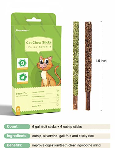 Potaroma 12Pcs Natural Silvervine Sticks Catnip Sticks, Catmint Silvervine Blend, Catnip Toys for Kittens Teeth Cleaning, Matatabi Dental Care Cat Treat Toys, Edible Kitty Toys for Cats Lick