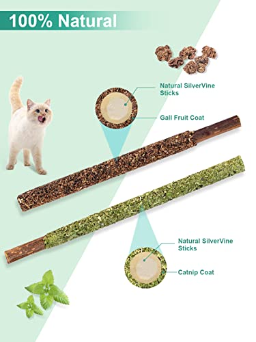 Potaroma 12Pcs Natural Silvervine Sticks Catnip Sticks, Catmint Silvervine Blend, Catnip Toys for Kittens Teeth Cleaning, Matatabi Dental Care Cat Treat Toys, Edible Kitty Toys for Cats Lick