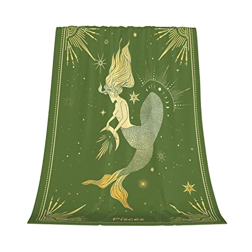 Yatuon Pisces Zodiac Blanket Constellation Flannel Fleece Throw Blanket with Lucky Colors Winter Warm Astrology Gifts Blanket for Home Bed Couch 50"X40"