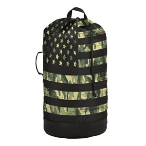 one bear camo american flag laundry bag drawstring closure waterproof durable backpack storage basket organization dirty clothes bag laundry hamper with shoulder straps