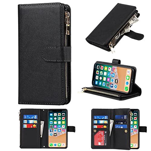 Jaorty iPhone Xs Phone Case Wallet for Women Men with Credit Card Holder, iPhone X Crossbody Case with Strap Shoulder Lanyard, Zipper Pocket PU Leather Cases for iPhone Xs,5.8 Inch Black