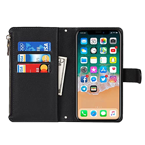 Jaorty iPhone Xs Phone Case Wallet for Women Men with Credit Card Holder, iPhone X Crossbody Case with Strap Shoulder Lanyard, Zipper Pocket PU Leather Cases for iPhone Xs,5.8 Inch Black