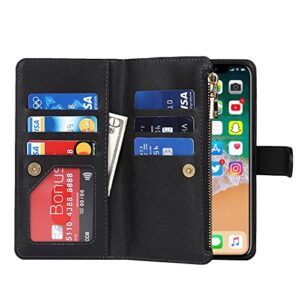 Jaorty iPhone Xs Phone Case Wallet for Women Men with Credit Card Holder, iPhone X Crossbody Case with Strap Shoulder Lanyard, Zipper Pocket PU Leather Cases for iPhone Xs,5.8 Inch Black