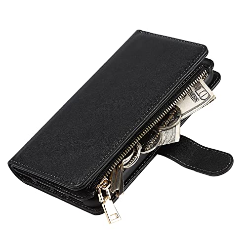 Jaorty iPhone Xs Phone Case Wallet for Women Men with Credit Card Holder, iPhone X Crossbody Case with Strap Shoulder Lanyard, Zipper Pocket PU Leather Cases for iPhone Xs,5.8 Inch Black