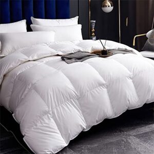 feather down comforter queen size, all seasons duvet insert, 100% egyptian cotton fabric, ultra-soft premium 750 fill power feathers/down blend full/queen bed comforter, ivory white, 90x90