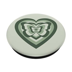 Sage Green Aesthetic Love Heart Coffe Latte Butterfly PopSockets Swappable PopGrip