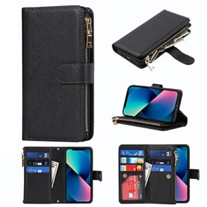 Jaorty iPhone 13 Mini Phone Case Wallet for Women Men with Credit Card Holder, iPhone 13 Mini Crossbody Case with Strap Shoulder Lanyard, Zipper Pocket PU Leather Cases for iPhone 13 Mini,5.4" Black