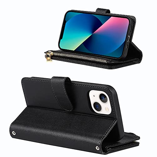 Jaorty iPhone 13 Mini Phone Case Wallet for Women Men with Credit Card Holder, iPhone 13 Mini Crossbody Case with Strap Shoulder Lanyard, Zipper Pocket PU Leather Cases for iPhone 13 Mini,5.4" Black