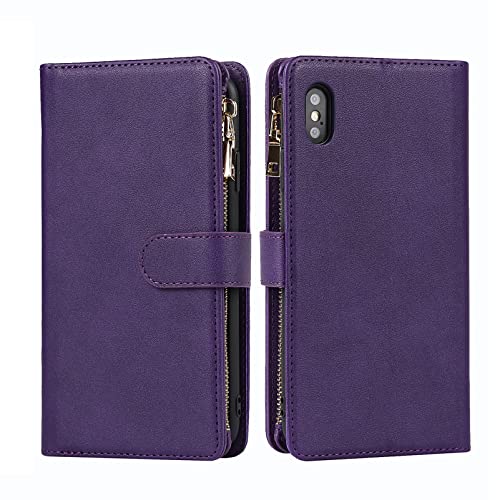 Jaorty iPhone Xs Max Phone Case Wallet for Women Men with Credit Card Holder, iPhone Xs Max Crossbody Case with Strap Shoulder Lanyard, Zipper Pocket PU Leather Cases for iPhone Xs Max,6.5" Purple