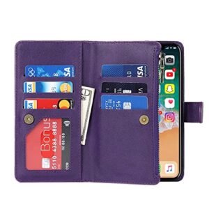 Jaorty iPhone Xs Max Phone Case Wallet for Women Men with Credit Card Holder, iPhone Xs Max Crossbody Case with Strap Shoulder Lanyard, Zipper Pocket PU Leather Cases for iPhone Xs Max,6.5" Purple