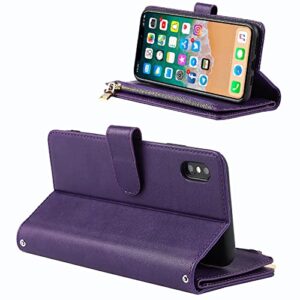 Jaorty iPhone Xs Max Phone Case Wallet for Women Men with Credit Card Holder, iPhone Xs Max Crossbody Case with Strap Shoulder Lanyard, Zipper Pocket PU Leather Cases for iPhone Xs Max,6.5" Purple