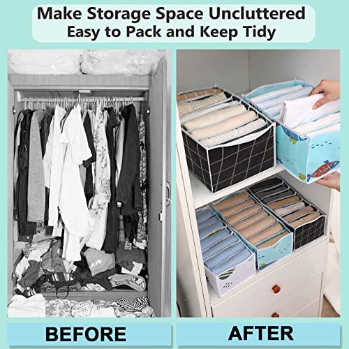 TOOVREN [Upgraded] Wardrobe Clothes Organizer Dense 23 Wires Clothing Organizer Drawer 9 Grids, Deeper Jean Storage Leggings Pants, Foldable Sweater Organizer for Closet Shelf Bedroom (1PCS)