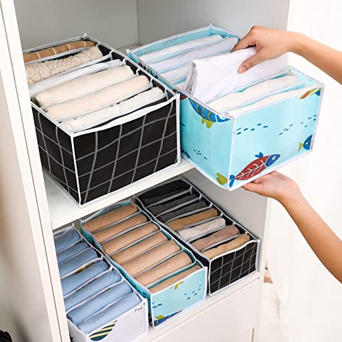 TOOVREN [Upgraded] Wardrobe Clothes Organizer Dense 23 Wires Clothing Organizer Drawer 9 Grids, Deeper Jean Storage Leggings Pants, Foldable Sweater Organizer for Closet Shelf Bedroom (1PCS)