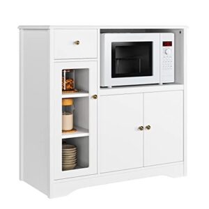 horstors storage cabinet with 3 doors and 1 drawer, buffet cabinet sideboard with adjustable shelves, microwave stand cabinet for kitchen, dining room, white
