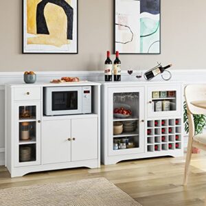 HORSTORS Storage Cabinet with 3 Doors and 1 Drawer, Buffet Cabinet Sideboard with Adjustable Shelves, Microwave Stand Cabinet for Kitchen, Dining Room, White