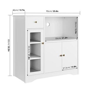 HORSTORS Storage Cabinet with 3 Doors and 1 Drawer, Buffet Cabinet Sideboard with Adjustable Shelves, Microwave Stand Cabinet for Kitchen, Dining Room, White