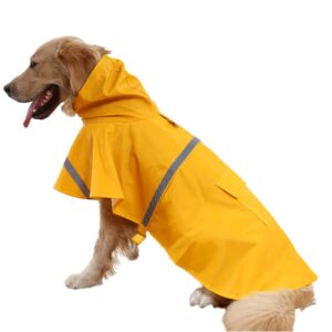 turnghk pet dog raincoat waterproof hooded dog rain jacket with pocket adjustable lightweight slicker poncho with reflective strip for small medium large dogs(yellow xl)