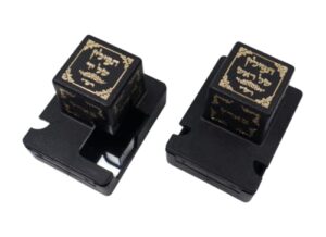 ateret judaica decorative plastic tefillin boxes case cover set of two-mirror inside-rosh and yad for righty, rashi (shaidalach) (size 35, black)