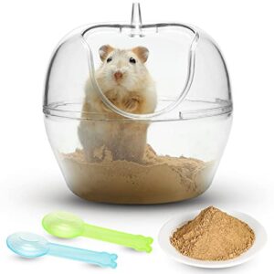 small pet hamster sand bath container, transparent plastic toilet with sand scoop set, bath tub bathroom special animals cage accessories