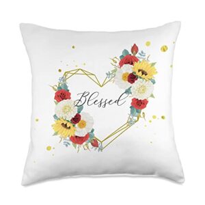 pioneer country farm for woman pioneer country farm blessed peony sunflower heart wreath throw pillow, 18x18, multicolor