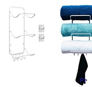 KOOLIST Yoga Mats Holder, Wall Mount, Rack for Yoga Mats or Towel Storage. 3 Shelf Contoured Design with additional 4 Hook Assembly