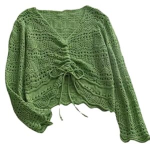 Cottagecore Blouse Crochet Top Cottagecore Clothing Grunge Fairy Clothes Aesthetic Fairycore Clothing (Green,One Size)