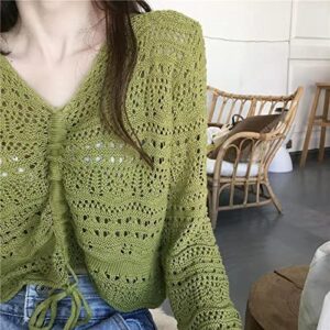 Cottagecore Blouse Crochet Top Cottagecore Clothing Grunge Fairy Clothes Aesthetic Fairycore Clothing (Green,One Size)