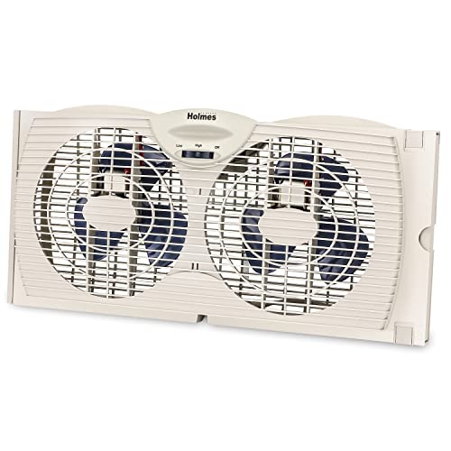 HOLMES Dual Blade Manual Window Fan with Double Sided Speed Control, Dual 3 Blade Fans, Manual Reversible Intake and Exhaust, Expandable Side Panel with Additional Extender Panels, White