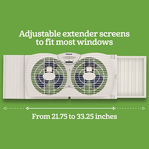 HOLMES Dual Blade Manual Window Fan with Double Sided Speed Control, Dual 3 Blade Fans, Manual Reversible Intake and Exhaust, Expandable Side Panel with Additional Extender Panels, White