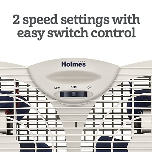 HOLMES Dual Blade Manual Window Fan with Double Sided Speed Control, Dual 3 Blade Fans, Manual Reversible Intake and Exhaust, Expandable Side Panel with Additional Extender Panels, White