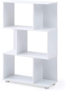 ac pacific manor small book shelf, staggered 3 shelf bookcase for stylish and efficient home storage, ideal for living room, bedroom, home office, nursery or entryway, snowy white