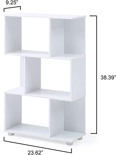 AC Pacific Manor Small Book Shelf, Staggered 3 Shelf Bookcase for Stylish and Efficient Home Storage, Ideal for Living Room, Bedroom, Home Office, Nursery or Entryway, Snowy White