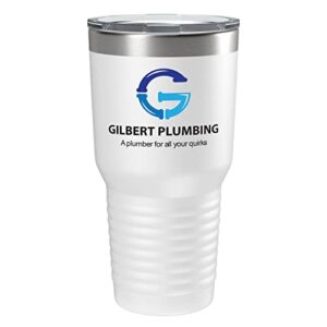 personalized 30oz (17 colors) printed insulated stainless steel powder coated tumbler with lid - custom promotional items with your logo - bulk company small business party favors (white)