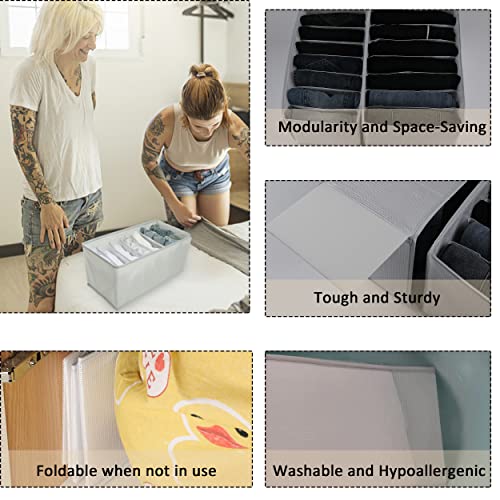 Wardrobe Clothes Organizer (2pcs), Foldable Grid Storage Box with Multiple Layers, Portable Washable Storage Containers for Underwear, Socks, Scarves, Skirts, T-shirts, Jeans(Grey, Sturdy PP Board)