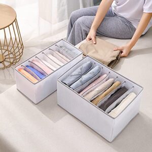 Wardrobe Clothes Organizer (2pcs), Foldable Grid Storage Box with Multiple Layers, Portable Washable Storage Containers for Underwear, Socks, Scarves, Skirts, T-shirts, Jeans(Grey, Sturdy PP Board)