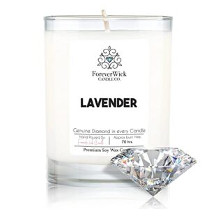 lavender & magnolia surprise candle with diamond inside | foreverwick candles | scented soy candles gifts for women aromatherapy candle wax | romance candles all-natural organic soy candle 14oz | 70h