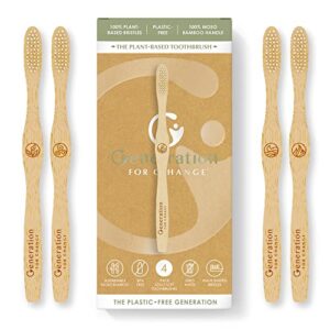 generation for change the plant-based toothbrush 4 pack adult soft sustainable bamboo toothbrushes | biodegradable plastic free bristles made from castor oil | eco friendly | zero waste products