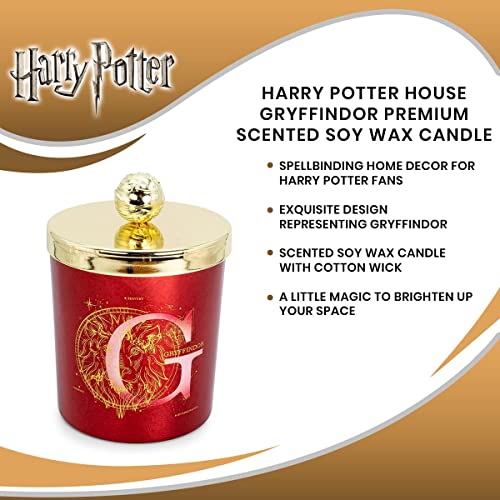Harry Potter House Gryffindor Premium Scented Soy Wax Candle with Unique Aromatic Fragrance | 50-Hour Burn Time | Home Decor Housewarming Essentials, Wizarding World Hogwarts Gifts and Collectibles