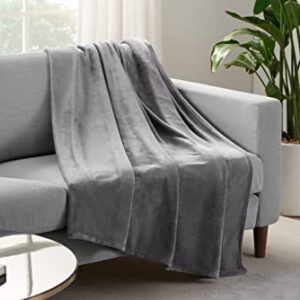 SERTA Cozy Plush Thick Fuzzy Soft Throw Blanket for Bed and Couch, 90" x 90", Grey